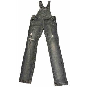 Exhilaration  Youth Jean Overalls 14/16 Blue Distressed Adjustable Straps C6